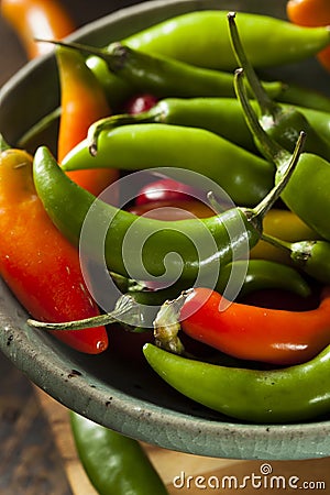 Organic Green Spicy Serrano Peppers Stock Photo