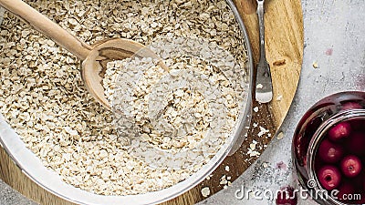 Organic homemade oats in a pot Stock Photo