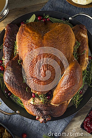 Organic Homemade Smoked Turkey Dinner for Thanksgiving Stock Photo