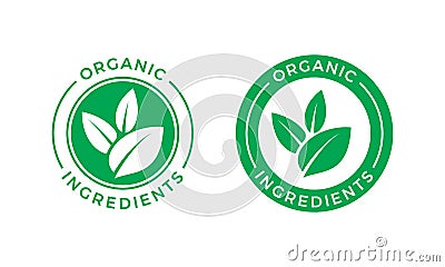 Organic ingredients green leaf vector label icon Vector Illustration