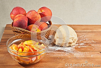 Organic ingredients for a homemade peach pie Stock Photo