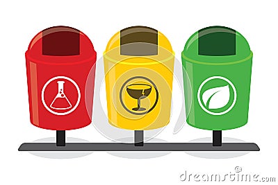 Organic inorganic recycle garbage bin separation segregate separate bottle degradable waste trash Vector Illustration