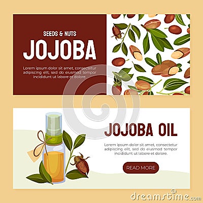 Organic Jojoba Oil Banner Design with Natural Plant Vector Template Vector Illustration