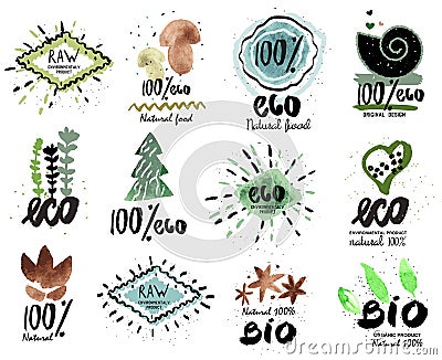 Organic label. Fresh and healthy food icons. Organic bio Logo, Eco Logo. Vector Illustration