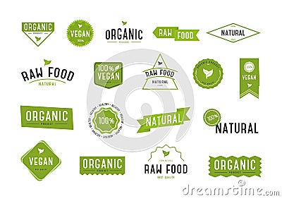 Organic labels set. Collection various logo for organic cosmetics or products. Vector Illustration
