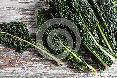 Organic Lacinato Kale wood table Stock Photo