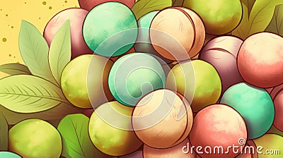 Organic Macadamia Nuts Horizontal Background Illustration. Stock Photo