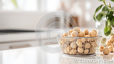 Organic Macadamia Nuts Horizontal Illustration. Stock Photo