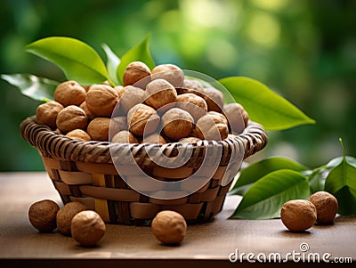 Organic Macadamia Nuts Horizontal Illustration. Stock Photo