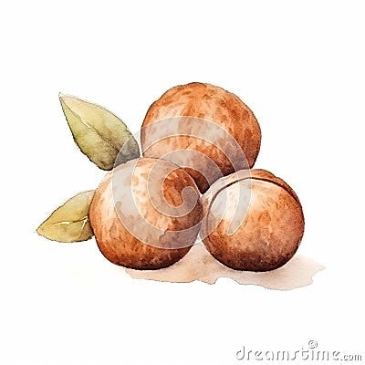 Organic Macadamia Nuts Square Watercolor Illustration. Stock Photo