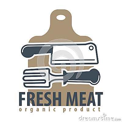 Organic meat product logotype with cutleries and cutting board Vector Illustration