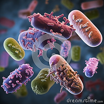Organic microorganisms bacteria germs cellular colourful illustration Cartoon Illustration
