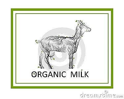 Organic milk concept, eco farm production idea, goat like tree on white background, green eco milk product idea, eco Vector Illustration