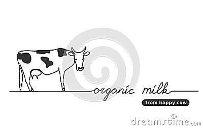 Organic milk from happy cow. One continuous line drawing Vector Illustration
