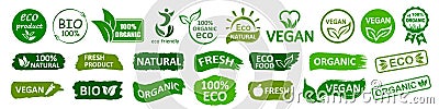 Organic natural bio labels set icon, healthy foods badges, fresh eco vegetarian food â€“ vector Stock Photo