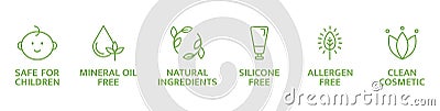 Organic and natural cosmetic line icons. Skincare symbol. Allergen free badges. Beauty product. Clean cosmetic. Non Vector Illustration