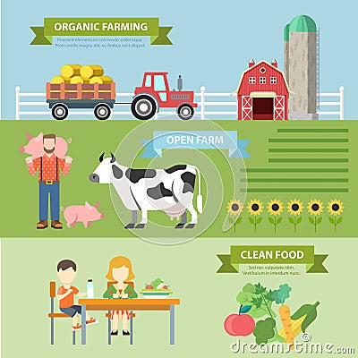 Organic natural farm flat infographics: farming eco food Stock Photo