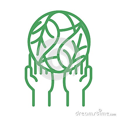 organic natural, hands world leaf green line style Vector Illustration