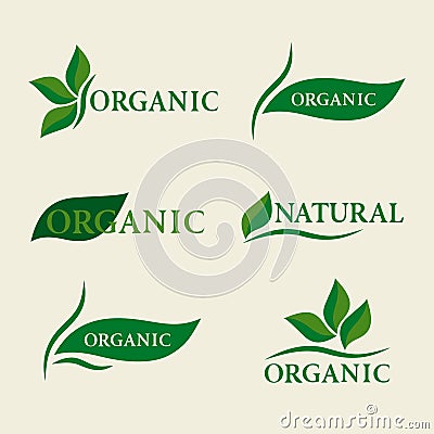 Organic natural logo design template signs with green leaves. Vector Illustration