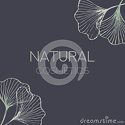 Organic Natural Zero Waste Ginkgo Biloba Leaf Cosmetic Package Design Template. Minimal Plant Greenery Label or Sticker Design. Vector Illustration