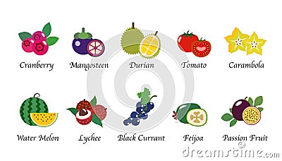 A Organic nature health fruit isolated vector collection set Vector Illustration