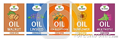 Different color labels of organic oils Vector Illustration