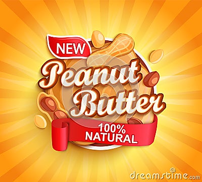 Organic peanut butter label, natural product. Vector Illustration