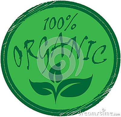 Organic,100 percent Green Organic Stamp Cartoon Illustration