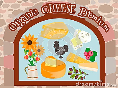 Organic Premium Quality Cheese Vector Illustration