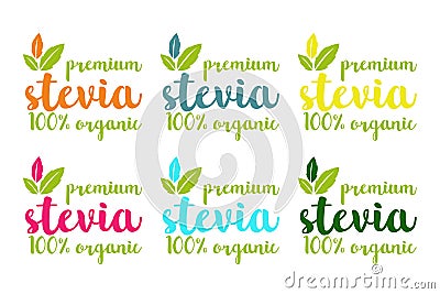 100% Organic premiun stevia or sweet grass logo set Vector Illustration