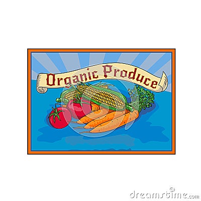 Organic Produce Crop Harvest Label Watercolor Vector Illustration