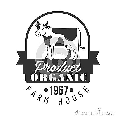 Organic product farm house logo. Black and white retro vector Illustration Vector Illustration