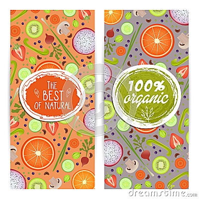 Organic products vertical flyers set Vector Illustration