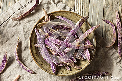 Organic Purple Dragon Tongue Beans Stock Photo