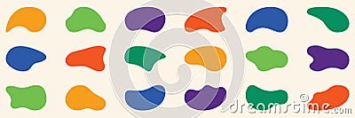 Organic Random Irregular Form. Blob, Color Amoeba Set. Fluid Amorphous Shape Collection. Liquid Round Blotch. Asymmetric Vector Illustration
