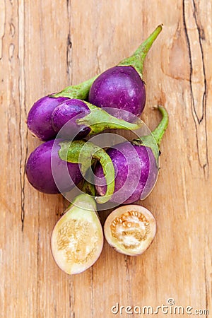 Organic Raw Baby Eggplants. Stock Photo