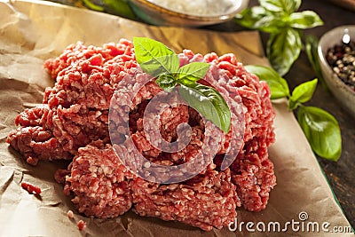 Organic Raw Grass Fed Ground Beef Stock Photo