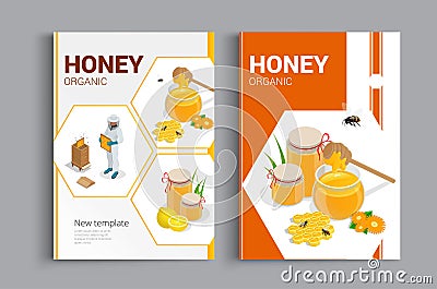 Organic raw honey design brochure. Abstract composition. A4 brochure cover design of honey. Fancy title sheet model Vector Illustration