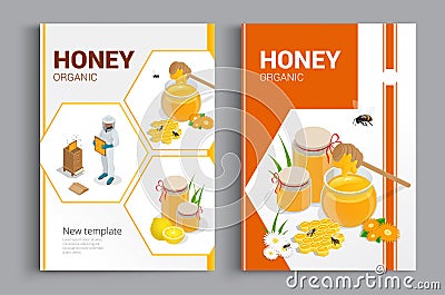 Organic raw honey designe brochure. Abstract composition. A4 brochure cover design of honey. Fancy title sheet model Vector Illustration