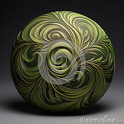 Organic Realism: Detailed Ceramic Design With Green Swirls And Lycra Pattern Stock Photo