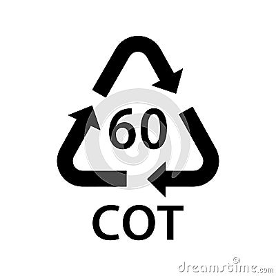 organic recycling code COT 60, cotton symbol, ecology recycling sign, identification code, towels, t-shirts, cotton buds Vector Illustration