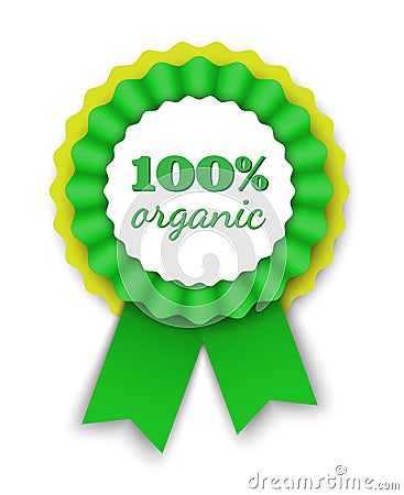 100% organic ribbon rosette Vector Illustration