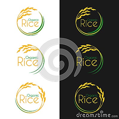 Organic rice logo with circle yellow green paddy rice vector collection vector design Vector Illustration