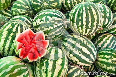 Organic Ripe Watermelon Heap Stock Photo