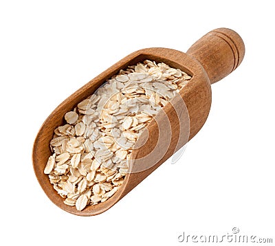 Organic Rolled Oats in a Wood Scoop Stock Photo