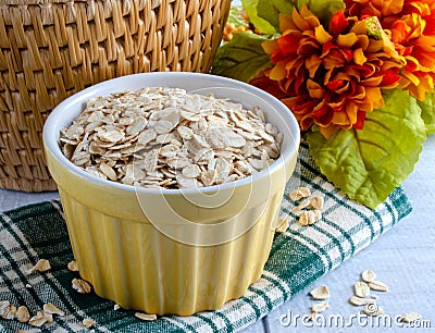 Close up of Organic Rolled Oats In Bowl Stock Photo