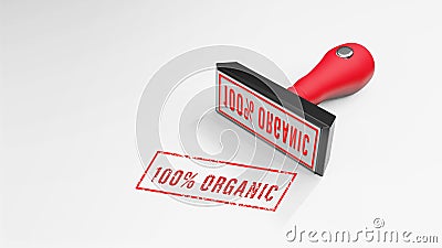 100% ORGANIC rubber Stamp 3D rendering Stock Photo