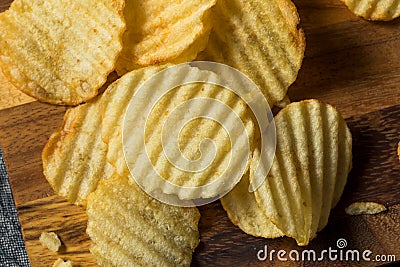 Organic Salted Wavy Potato Chips Stock Photo