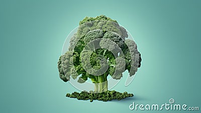 Organic Sculpted Broccoli Tree On Blue Background Stock Photo