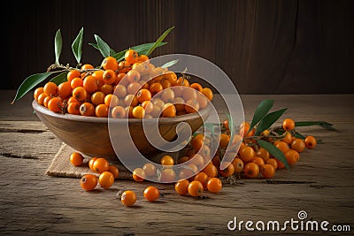 Organic sea buckthorn vitamin. Generate Ai Stock Photo